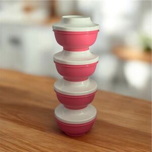 Tupperware Pink and White Bowl Set